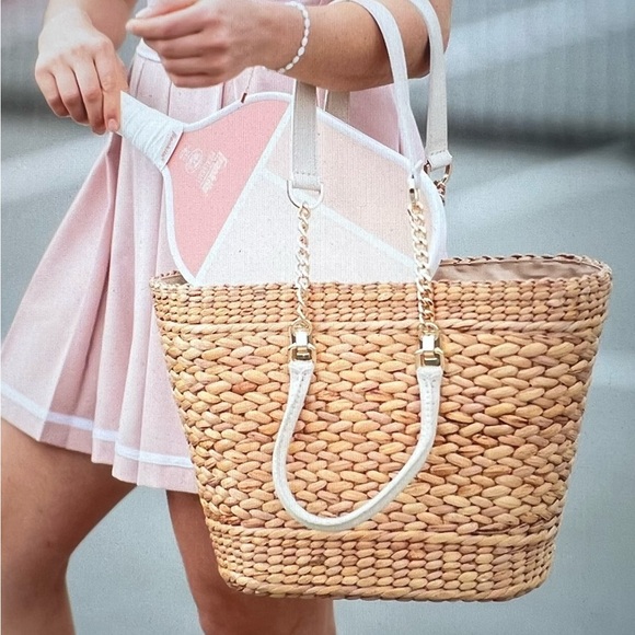 Stylish Tan Woven Tote Bag